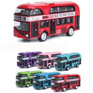 HT Diecast Alloy London Double-Decker-buss, sightseeing bilmodell leksak, dragback, prydnad, för julkid födelsedagspojke, samla, 2-1