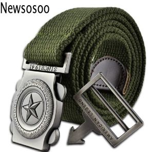 Moda Marca Homens Casuais Cinto de Lona Luxo Malas Metal Fivela de Metal Cinto de Desenhista Militar para Homens Exército Verde 110cm