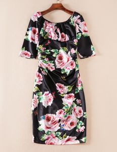 Flor Imprimir Mulheres Bainha Vestido Manga Curta Vestidos 08K852