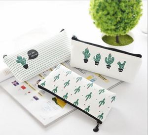 kreativ kaktus penna väska handväska kanfas bärbar penna pengar plånbok stripe dragkedja pock pocket nyckelring gåva kawaii penna väska söt design