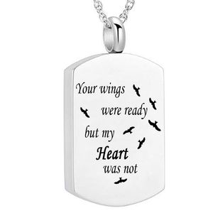 Cremation Jewelry Your Wings Were Ready But My Heart Was Not - Square Urn Necklace Keepsake Memorial Pendant