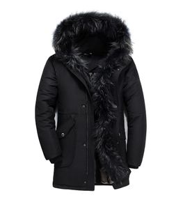 남성용 긴 다운 재킷 겨울 코트 진짜 모피 후드 아래로 파카가 두꺼운 따뜻한 윈드 브레이커 겉옷 오버 코트 스노우 탑 2022