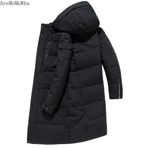 AreMoMuWha 2018 New Men's Fashion Casual White Eider Down Jacket Long Thick Large Size Elderly Down Jacket Male Brand Clothes