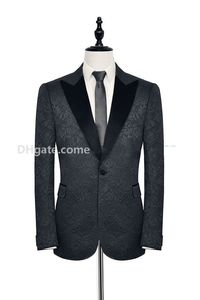 Custom Made Black Paisley Groom Tuxedos Pearted Lapel Side Vent Men Party Groomsmen Garnitury Męskie Garnitury Biznesowe (Kurtka + Spodnie + Krawat) Nie; 25