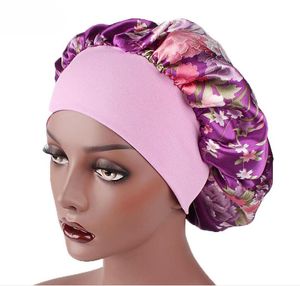Ny Womens Sleep Night Cap Wide Band Floral Print Satin Bonnet Hair Beauty Hair Care Cap Chemo Beanie Curly Springy Hair 8 Colors