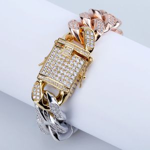 Hip Hop Full of Zircon Chain Jewelry Buckled CUBAN CHAIN BRACELET 14mm-18mm Man Plating Three Color