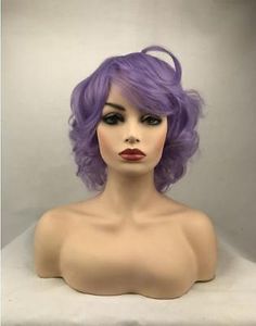 Fashion Purple Short Short Curly Wavy Women's Lady's Hair Wigs