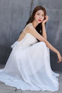 Summer Chiffon Prom Dress Spaghetti Backless Party Dresses White,Black Free Shipping Cheap