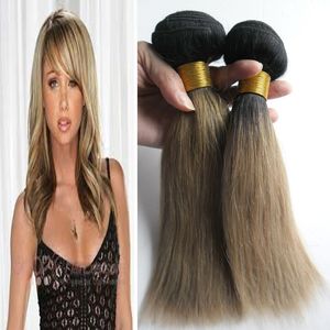 Brasilianska raka hårvävbuntar 200g 100% Remy Hair Weave Bundlar 2PCS T1B / Grå Ombre Grå Hårväv