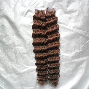 İnsan Saç Uzantıları Bant In Bant Kıvırcık Uzatma 100g 40 adet brezilyalı derin kıvırcık bakire saç cilt atkı bant saç uzantıları