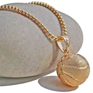 Collana con ciondolo a forma di pallacanestro Collana a catena in acciaio inossidabile dorato Donna Uomo Sport Gioielli hip-hop Pallacanestro Regalo per gli amanti del calcio