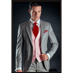 Fashionable Two Buttons Light Grey Groom Tuxedos Notch Lapel Groomsmen Best Man Mens Wedding Suits (Jacket+Pants+Vest+Tie) D:223