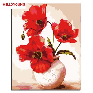 الرسم HELLOYOUNG الرقمية ديي باليد النفط الطلاء زهرية من قبل أرقام لوحات زيتية لوحات التمرير الصينية الرسم صور