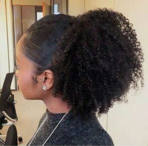 Naturalne Puff Women Ponytail Hair Extensions Afro Kinky Kręglarski Kucyk Kucyk Sznurki Ponytails Kawałki Buns Peruca Natural Color 120g
