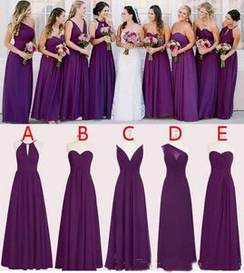 Vestidos de dama de honra chiffon roxo até o chão uma linha vestidos de dama de honra longos feitos sob medida vestidos de dama de honra sem mangas