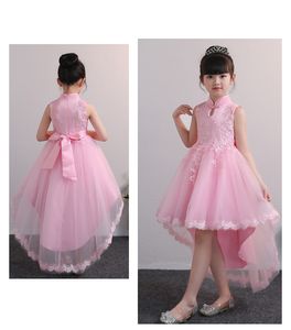 Pink Ball Gown Flower Girls Dresses For Wedding Kids Birthday Princess Lace Appliqued Tutu kjolar Vintage Child First Communion DR3137