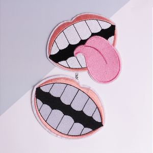 Set of 2 Rock Big Mouth Embroidery Patch for Clothes Ironing Stickers Biker Patch Sew Applique for Jeans Shoes Backpack Badges