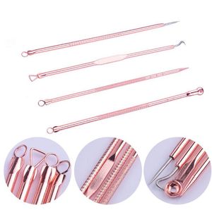 4 sztuk / zestaw Rose Gold Baskode Remover Zestaw Narzędzi Zestaw Narzędzi Pielęgnacji Skóry Facial Comedone Acne Needle Clip Pimple Tweeezer Blemish Extractor Tools