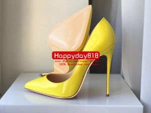 Darmowe zdjęcie Luxura Prawdziwej Skóry Moda Kobiety Lady Yellow Patent Leather High Heels Sandals Buty 12 CM 10cm 8cm