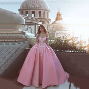 Off Pink 2018 Suknie wieczorowe na ramię z aplikacją A-line suknie balowe