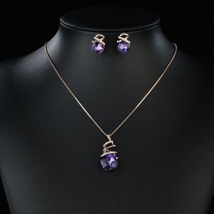 New Popular Womens Luxury Multi-color Gemstone Necklace and Earring Gold Plated Chain Jewelry Set for Gift