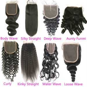 Schnelle Lieferung Curly Body Deep Water Kinky Silk Straight Closure Malaysian Virgin Loose Wave Echthaar Top Lace Closures Piece For Sales