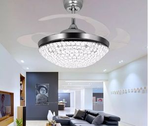 Crystal LED Ceiling Fans Light 42 Inch Mordern Fan Chandelier Ceiling Light with Remote Control for Indoor Living Dining Room Bedroom House