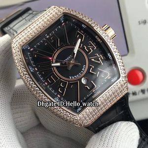 Herrenkollektion Neue Saratoge Yachting V45 SC DT Automatik-Herrenuhr mit schwarzem Zifferblatt, Roségoldgehäuse, Diamantlünette, Lederarmband 4315h