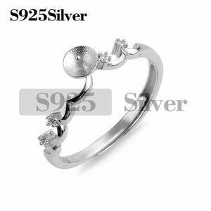 Enkel ringvågsdesign Smyckenämnen Zircon 925 Sterling Silver Pearl Ring Montering DIY 5 stycken