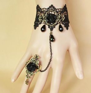 бесплатный новый готический бронзовый леди браслет кольцо с Европейской античной зерна черный розовый кристалл изысканный и элегантный