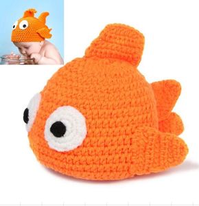 Novely baby photography prop cap Cartoon animal goldfish beanie newborn handmade soft hats Infant costume photo winter hat christmas gift