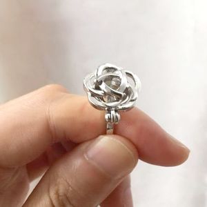 {Ring bur} Camellia Pearl / Crystal / Gem Bead Cage Ring Montering, 18kgp Rhodium pläterade Härliga Söt Rose Style Rings