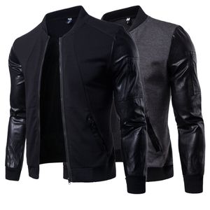 Jacket Men PU Sleeve Baseball Jackets Leather Coats Slim Fit College Luxury Stand Collar Leather Jackets Casaco Masculino J180759