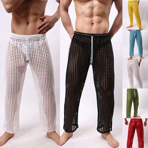 Uyku Dipleri Sheer Mesh Erkekler Rahat Pantolon Yumuşak Erkek Uyku Dipleri Homewear Pantolon Pijama Gevşek Salonda See
