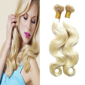 Blond brasiliansk Virgin Body Wave Keratin Kapslar Human Fusion Hair Nail U Tips Hair Extension 200g Remy Pre Bonded Hair Extension