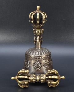 ASTHAMANGALA TIBETAN Bell Dorje Medytacja Antique 9 Pronge Metal