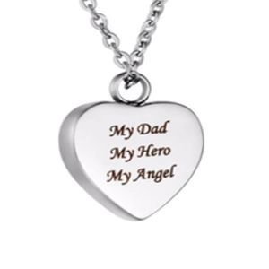 Wholesale funeral and funeral jewelry engraved text my hero shaped stone box pendant cremation stainless steel souvenir necklace