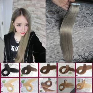 Silver Grey Tape Extension 100g Brazilian Non-Remy Hair On Adhesives Invisible Tape PU Skin Weft 40pc Tape In Human Hair Extensions