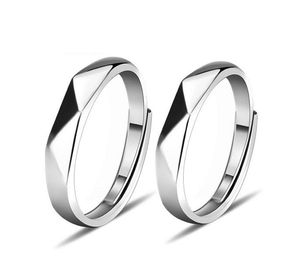 100% 925 Sterling Silver Par Bröllop Ring Koreanska Enkla Smycken Rhombus Former Öppnande Par Ring för älskare Presentkort