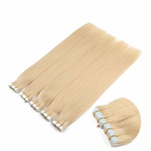 double drawn skin weft human hair 16 22inch invisible silky straight blonde tape on remy hair extensions 200grams lot free dhl