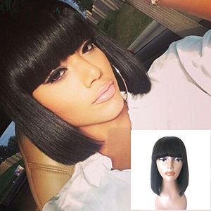 Human Hair Bob Wigs with Bangs Brazilian straight Glueless 360 lace frontal wig pre plucked 180%density blunt cut diva1