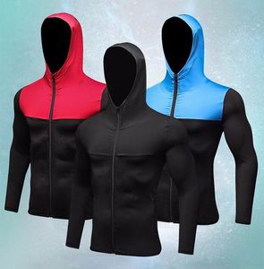 Running Jacket Men respirável de secagem rápida de compressão com capuz Outdoor Training Gym espartilho reflexivo Zipper com capuz Sports Caminhadas Executar com capuz