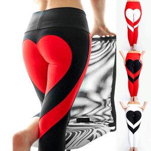 Hoge taille uitgerekt sport hart stijl broek gym polyester looppanty vrouwen sport leggings fitness yoga strak