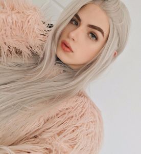 Silver Grey Color Heat Resistant Hair Straight Blogger Daily Makeup Synthetic Lace Front Party Wigs For Holiday Gift
