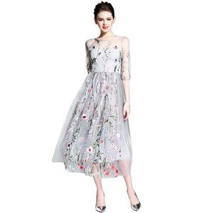 Mesh Embroidery Long Dresses Flower Floral Bohemian Vestidos De Festa Custom Made Runway 2018 Evening Perspective Party Dresses