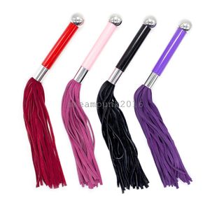 Bondage genuine real cow leather slave role play whip cowhide flogger handle tassels r45