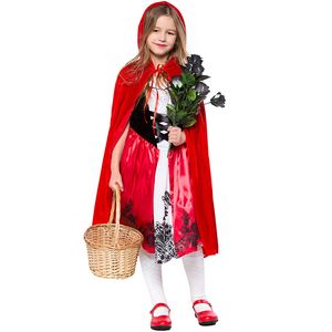 Wholesale hood costume resale online - Girls Little Red Riding Hood Dress With Hooded Cape Costumes Cosplay For Kids Halloween Birthday Party Cosplay