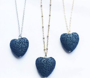 Heart Lava-Rock Bead Long Volcano Necklace Aromaterapi Essential Oljediffusor Halsband Svart Lava Pendant Smycken Partihandel