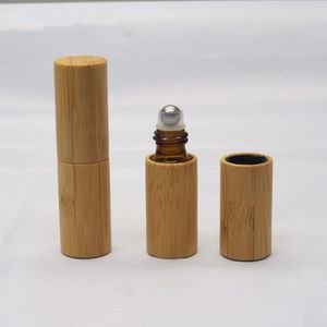 Cam Silindir Topları ile 5 ml Uçucu Yağ Şişeleri Aromaterapi seyahat Parfüm şişeleri ile bambu hızlı kargo F318