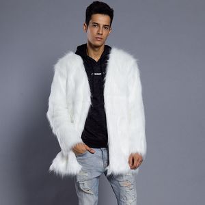 Mens Male Fur Coat Jacket Vinter Tjockad Varm Furry Ytterkläder V-Neck Collarless Hairy Parkas Oversize 6Q0317